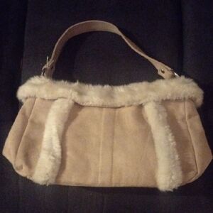 Tan Faux Fur Trim Handbag